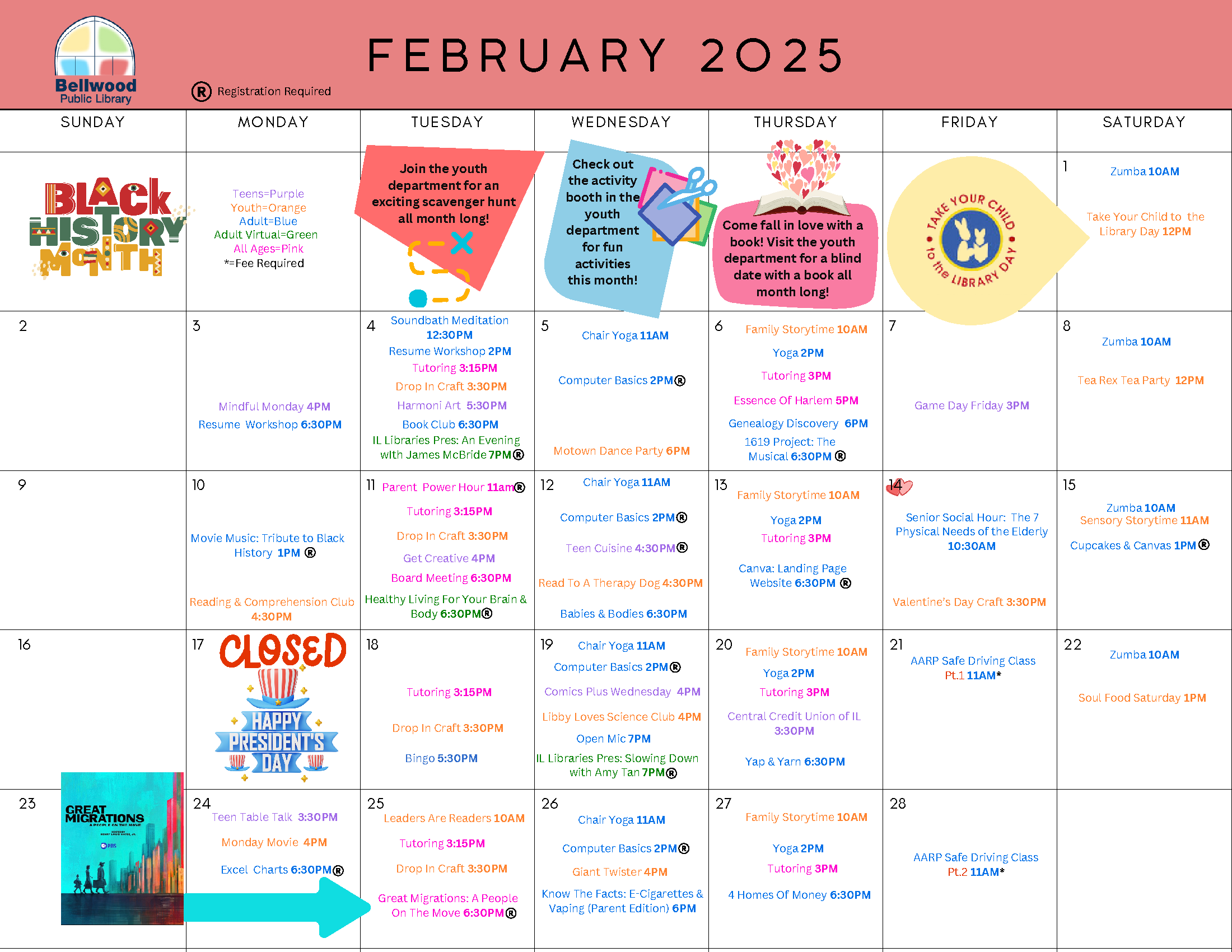 A February 2025 calendar with events on it.