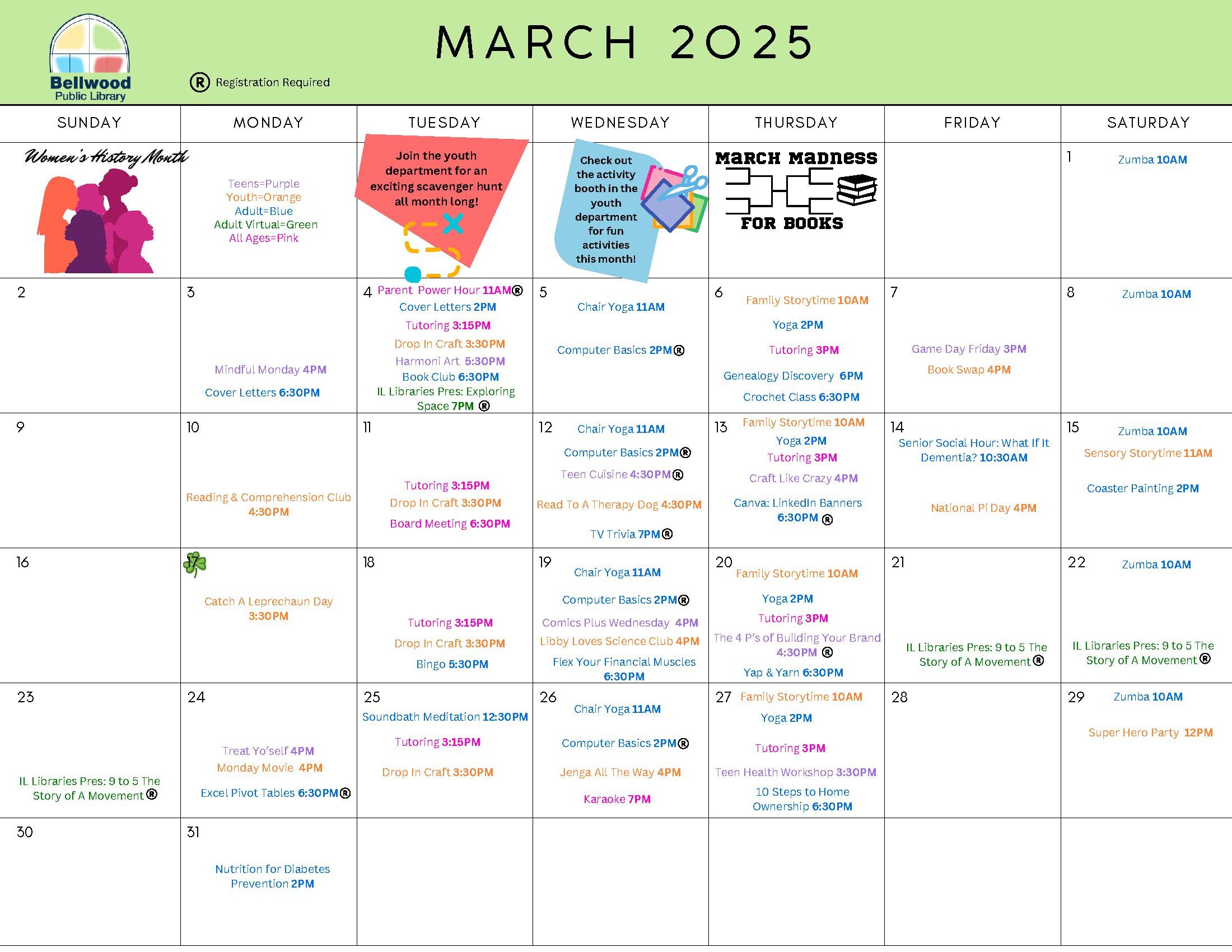 A calendar for March 2025.